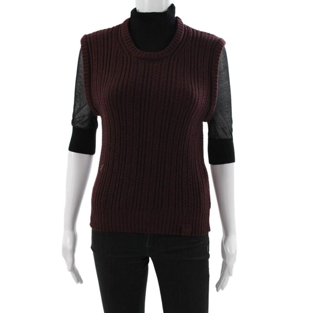Victoria Beckham Womens Purple Sweater Wool Crew Neck 3/4 Sleeve Size M